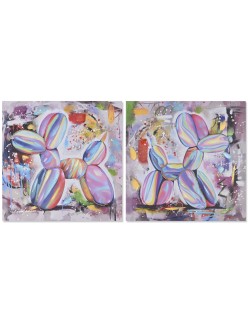 Pintura Home ESPRIT Moderno Cão 80 x 3 x 80 cm (2 Unidades)