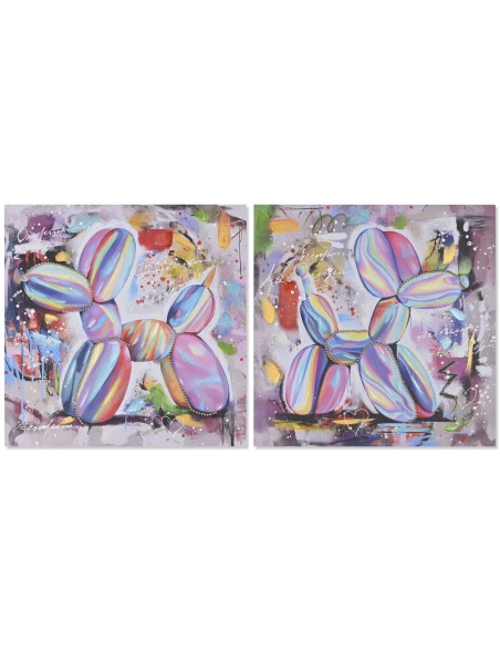 Pintura Home ESPRIT Moderno Cão 80 x 3 x 80 cm (2 Unidades)