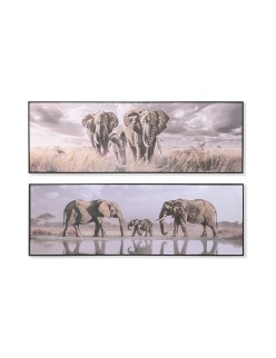 Cuadro Home ESPRIT Beige Gris Elefante Colonial Purpurina 150 x 4 x 50 cm (2 Unidades)