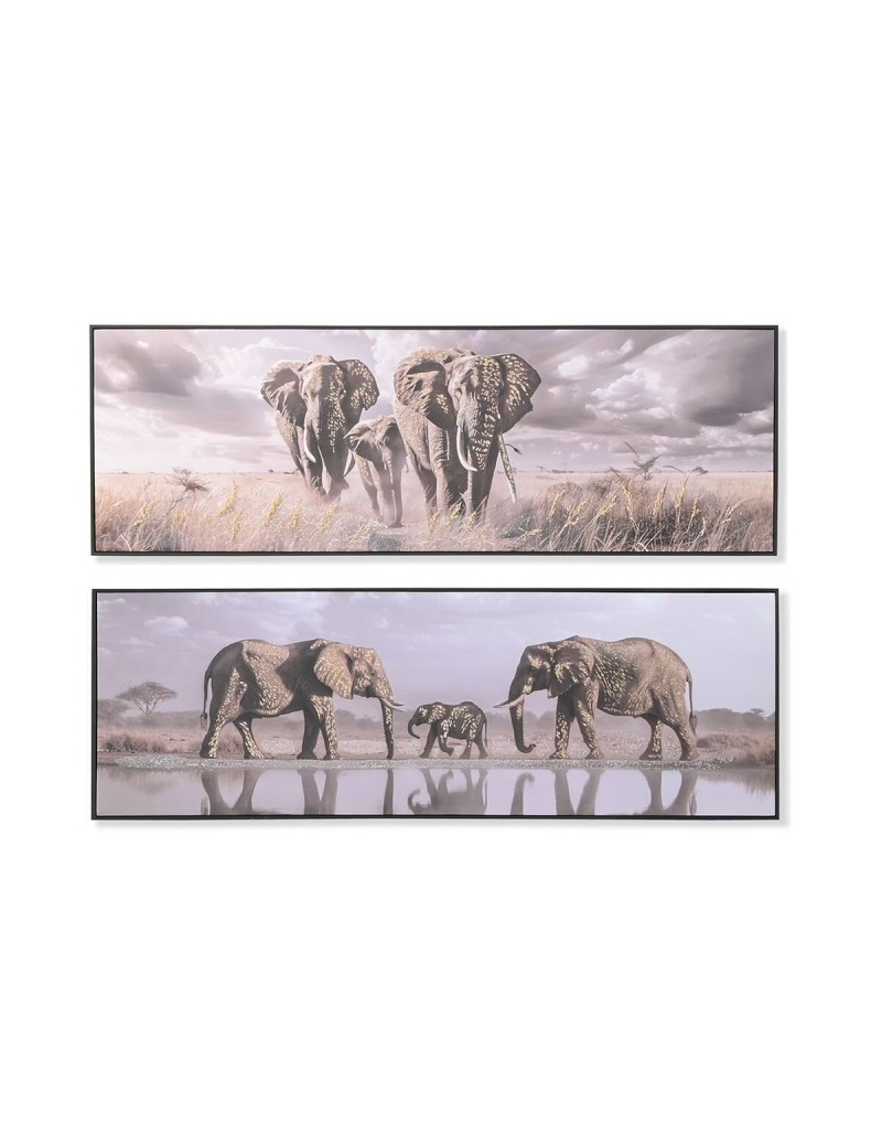 Painting Home ESPRIT Beige Grey Elephant Colonial Glitter 150 x 4 x 50 cm (2 Units)