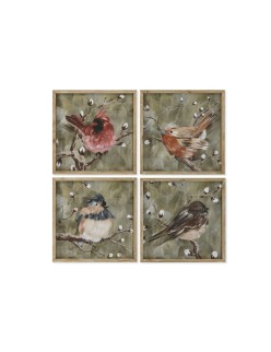 Cuadro Home ESPRIT Verde Pájaros Shabby Chic 50 x 2 x 50 cm (4 Unidades)