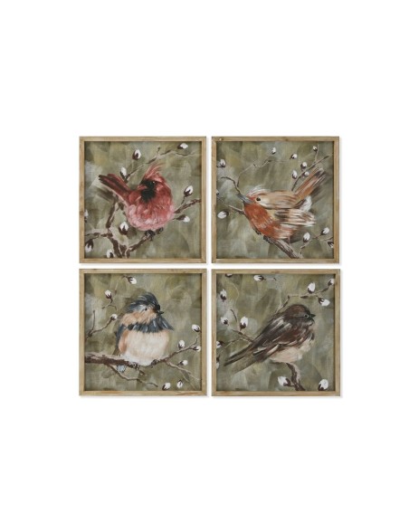 Cuadro Home ESPRIT Verde Pájaros Shabby Chic 50 x 2 x 50 cm (4 Unidades)