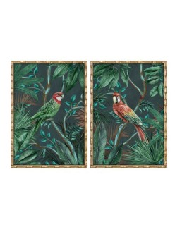 Cuadro Home ESPRIT Verde Loro Tropical 50 x 2,8 x 70 cm (2 Unidades)