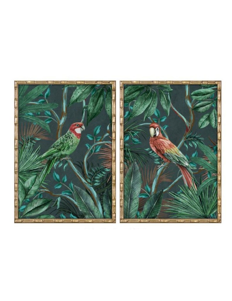 Cuadro Home ESPRIT Verde Loro Tropical 50 x 2,8 x 70 cm (2 Unidades)