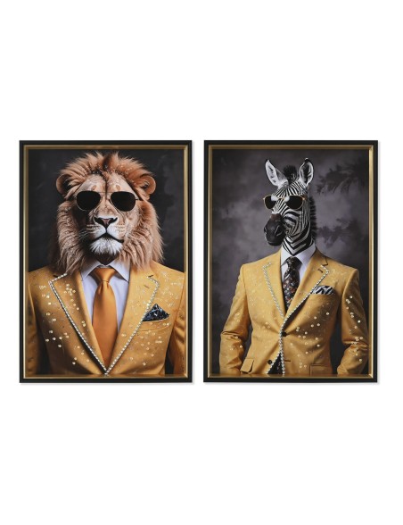 Painting Home ESPRIT Yellow Black Lacquered 50 x 4,5 x 70 cm (2 Units)
