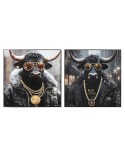 Painting Home ESPRIT Black Golden Modern Bull Lacquered 100 x 4 x 100 cm (2 Units)