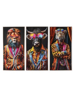 Cuadro Home ESPRIT Amarillo Azul Negro Rosa Animal Moderno Lacado 50 x 4 x 100 cm (3 Unidades)