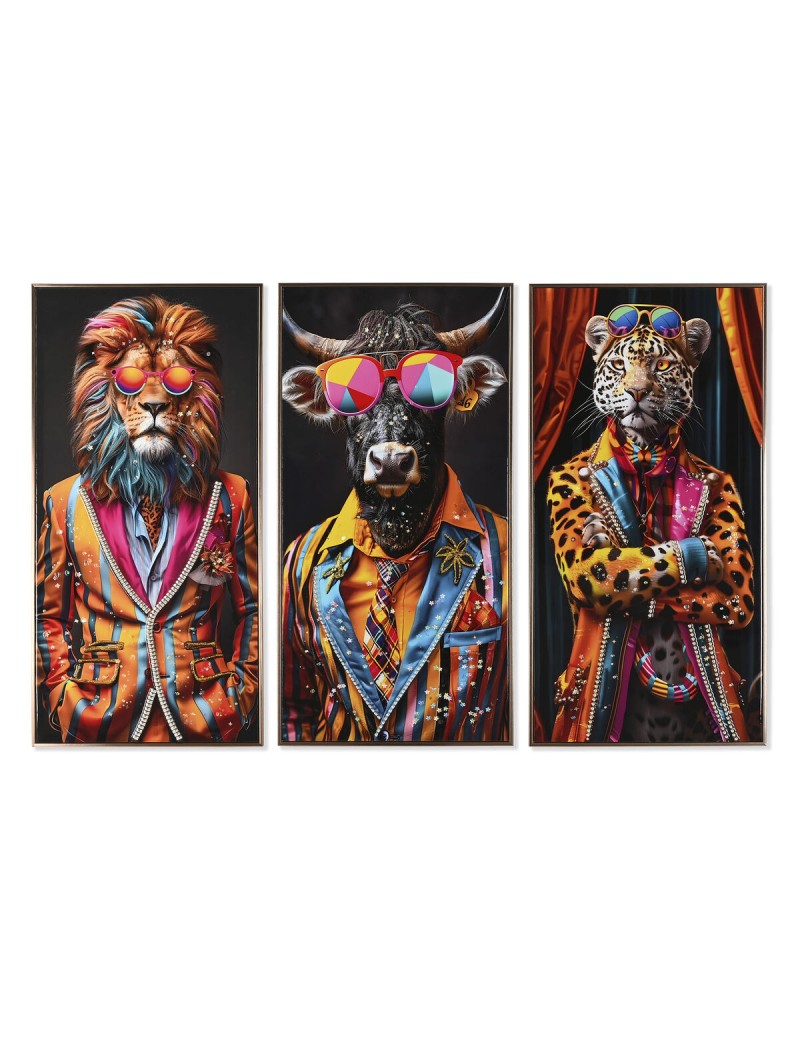 Cadre Home ESPRIT Jaune Bleu Noir Rose Animal Moderne Laqué 50 x 4 x 100 cm (3 Unités)