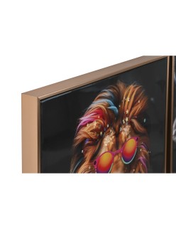 Quadro Home ESPRIT Giallo Azzurro Nero Rosa Animale Moderno Laccato 50 x 4 x 100 cm (3 Unità)