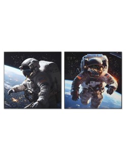 Cuadro Home ESPRIT Azul Negro Moderno Astronauta Lacado 100 x 4 x 100 cm (2 Unidades)