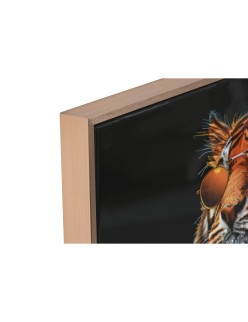 Cuadro Home ESPRIT Negro Turquesa Tigre Lacado 60 x 3,5 x 60 cm (2 Unidades)