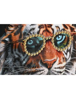Cuadro Home ESPRIT Negro Turquesa Tigre Lacado 60 x 3,5 x 60 cm (2 Unidades)