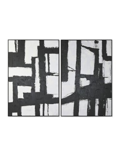 Cuadro Home ESPRIT Blanco Negro Abstracto 123 x 4,3 x 183 cm (2 Unidades)