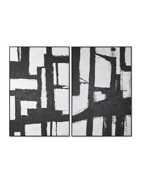 Cuadro Home ESPRIT Blanco Negro Abstracto 123 x 4,3 x 183 cm (2 Unidades)