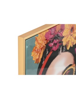 Cuadro Home ESPRIT Turquesa Flores Lacado 52,5 x 3 x 72,5 cm (2 Unidades)