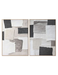 Cuadro Home ESPRIT Blanco Negro Beige Abstracto 103 x 4,3 x 143 cm (2 Unidades)
