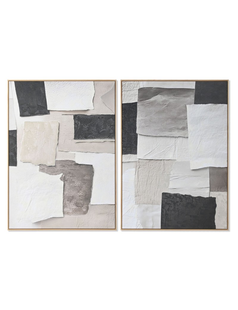 Cuadro Home ESPRIT Blanco Negro Beige Abstracto 103 x 4,3 x 143 cm (2 Unidades)