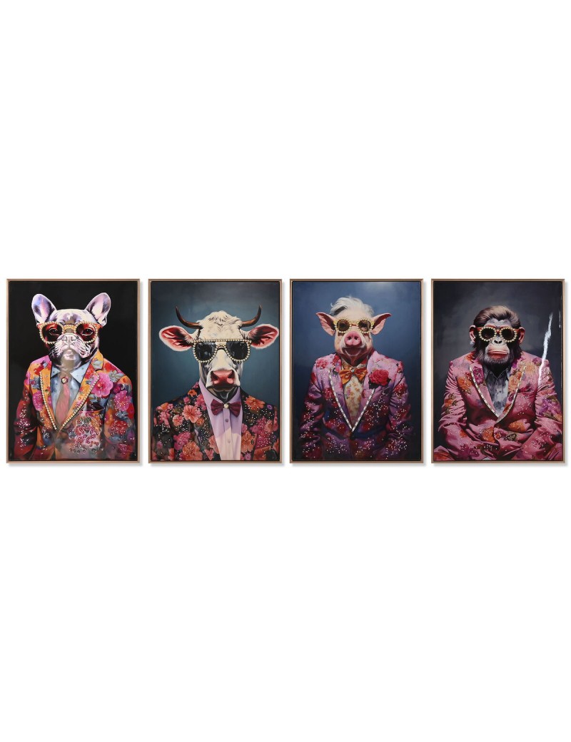 Cadre Home ESPRIT Bleu Rouge Animal Laqué 52,5 x 2,8 x 72,5 cm (4 Unités)