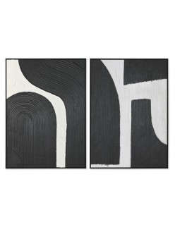 Cuadro Home ESPRIT Blanco Negro Abstracto 103 x 4,3 x 143 cm (2 Unidades)