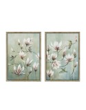 Cuadro Home ESPRIT Azul Blanco Flores Oriental 50 x 2,5 x 70 cm (2 Unidades)