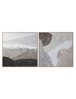 Cuadro Home ESPRIT Marrón Negro Beige Abstracto 123 x 4,3 x 123 cm (2 Unidades)