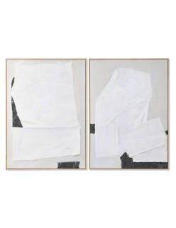 Cuadro Home ESPRIT Blanco Negro Beige Abstracto 103 x 4,3 x 143 cm (2 Unidades)