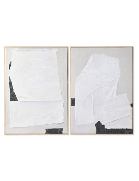 Cuadro Home ESPRIT Blanco Negro Beige Abstracto 103 x 4,3 x 143 cm (2 Unidades)