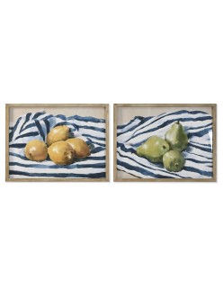 Cuadro Home ESPRIT Amarillo Azul Blanco Verde Fruta Mediterráneo 60 x 2,5 x 45 cm (2 Unidades)