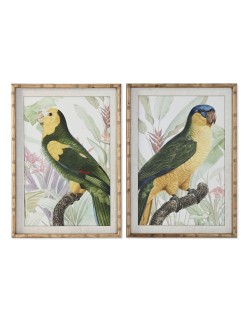 Cuadro Home ESPRIT Amarillo Verde Loro Tropical 50 x 2,5 x 70 cm (2 Unidades)