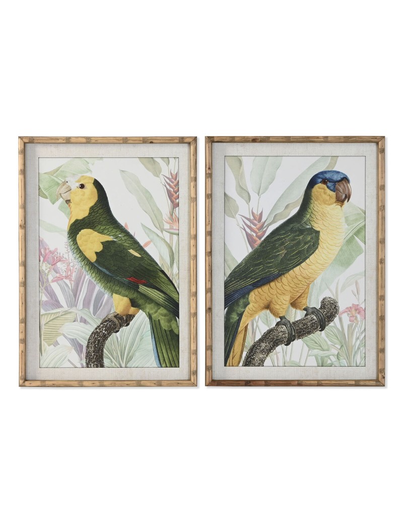 Cuadro Home ESPRIT Amarillo Verde Loro Tropical 50 x 2,5 x 70 cm (2 Unidades)