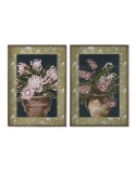Cuadro Home ESPRIT Azul Verde Rosa Jarrón Shabby Chic Florero 50 x 2,5 x 70 cm (2 Unidades)