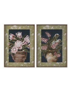 Cuadro Home ESPRIT Azul Verde Rosa Jarrón Shabby Chic Florero 50 x 2,5 x 70 cm (2 Unidades)