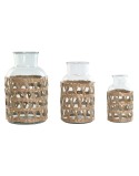 Jarrón Home ESPRIT Natural Cristal 18,3 x 18,3 x 30 cm (3 Piezas)