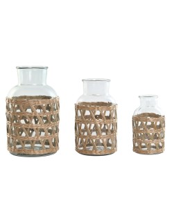 Jarrón Home ESPRIT Natural Cristal 18,3 x 18,3 x 30 cm (3 Piezas)