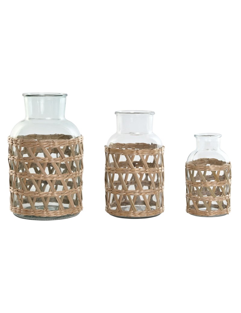 Jarrón Home ESPRIT Natural Cristal 18,3 x 18,3 x 30 cm (3 Piezas)