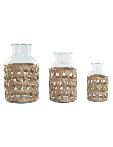 Jarrón Home ESPRIT Natural Cristal 18,3 x 18,3 x 30 cm (3 Piezas)