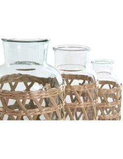 Jarrón Home ESPRIT Natural Cristal 18,3 x 18,3 x 30 cm (3 Piezas)