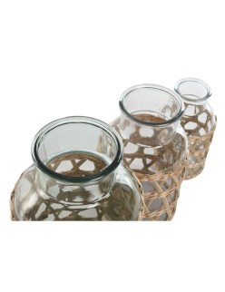 Jarrón Home ESPRIT Natural Cristal 18,3 x 18,3 x 30 cm (3 Piezas)