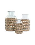 Jarrón Home ESPRIT Natural Cristal 18,3 x 18,3 x 30 cm (3 Piezas)