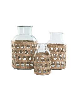 Jarrón Home ESPRIT Natural Cristal 18,3 x 18,3 x 30 cm (3 Piezas)