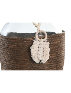 Vaso Home ESPRIT Trasparente Marrone scuro Cristallo Naturale Coloniale 26 x 26 x 39 cm