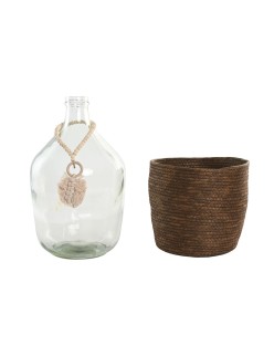 Jarrón Home ESPRIT Transparente Marrón oscuro Cristal Natural Colonial 26 x 26 x 39 cm
