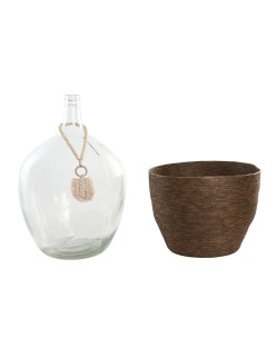 Jarrón Home ESPRIT Transparente Marrón oscuro Cristal Colonial 37 x 37 x 55 cm