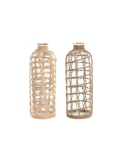 Jarrón Home ESPRIT Transparente Marrón claro Cristal Natural Mediterráneo 12 x 12 x 33 cm (2 Unidades)
