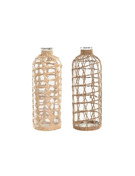 Jarrón Home ESPRIT Transparente Marrón claro Cristal Natural Mediterráneo 12 x 12 x 33 cm (2 Unidades)