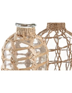 Jarrón Home ESPRIT Transparente Marrón claro Cristal Natural Mediterráneo 12 x 12 x 33 cm (2 Unidades)