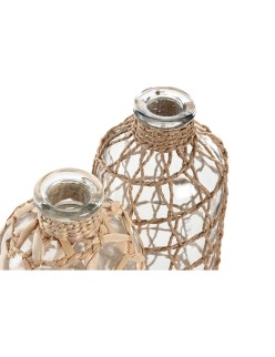 Jarrón Home ESPRIT Transparente Marrón claro Cristal Natural Mediterráneo 12 x 12 x 33 cm (2 Unidades)