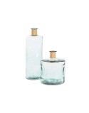 Jarrón Home ESPRIT Transparente Junco Cristal reciclado Natural 25 x 25 x 75 cm