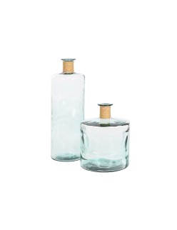 Jarrón Home ESPRIT Transparente Junco Cristal reciclado Natural 25 x 25 x 75 cm