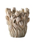 Jarrón Home ESPRIT Gris Cemento Tulipán 21 x 21 x 23 cm